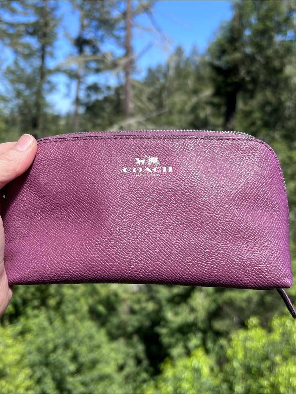 COACH Makeup Bag Small Purple Cosmetic Pouch with Silver Hardware AUTHENTIC